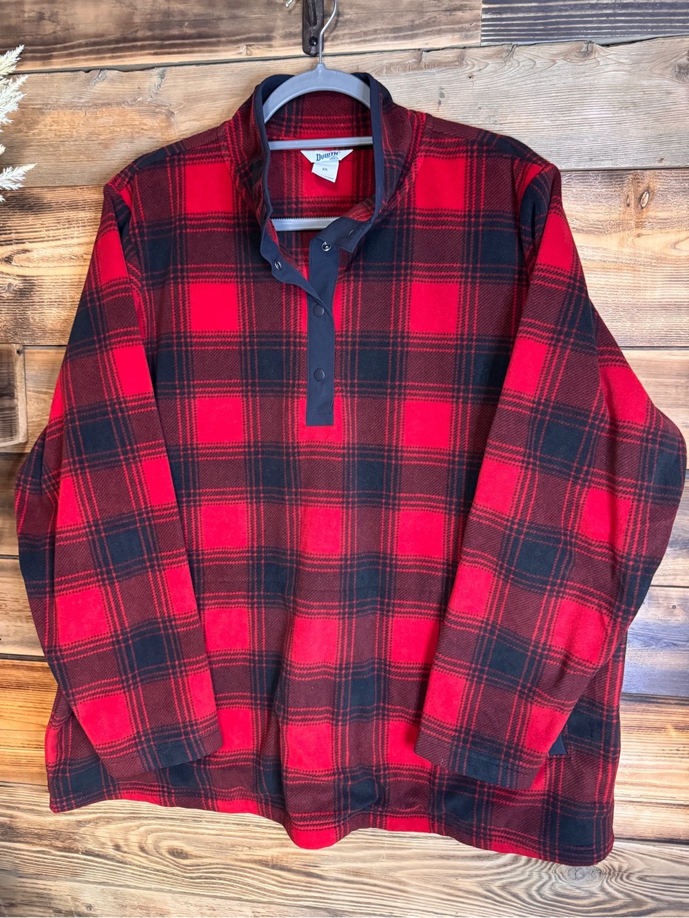 Duluth Red & Black Plaid Snap Pullover Fleece Size 2X Like New